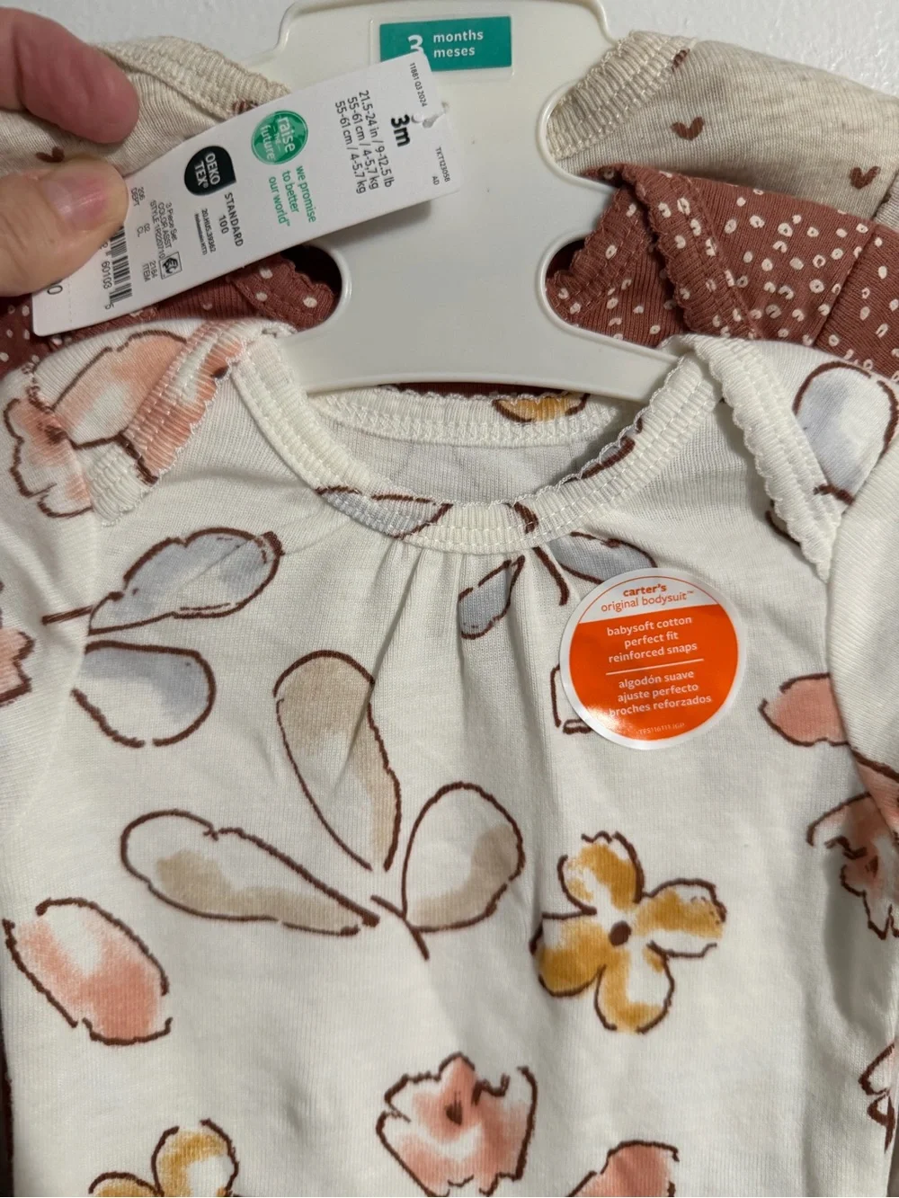 Carter's Cream Long-Sleeve Floral Baby One-Piece with Pink & Yellow Accents